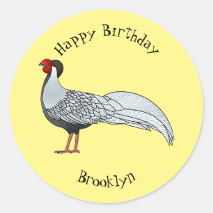 Sticker Rond Illustration d'oiseau faisan d'argent