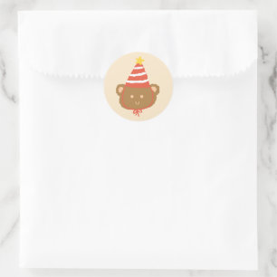 Sticker Rond Illustration d'ours avec chapeau de fête Autocolla