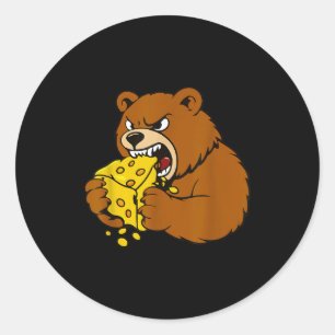 Sticker Rond Illustration d'ours drôle mangeant du fromage pour