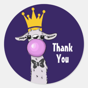 Sticker Rond Illustration drôle de lama soufflant une bulle ros