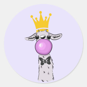 Sticker Rond Illustration drôle de lama soufflant une bulle ros