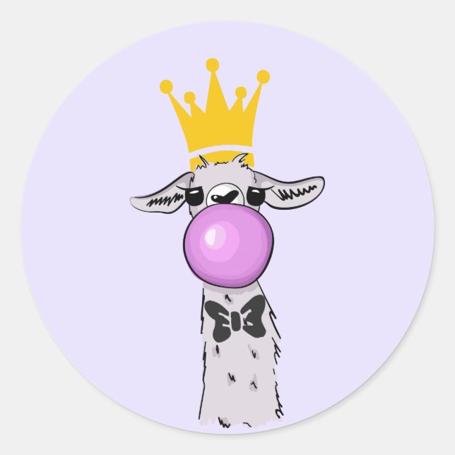 Sticker Rond Illustration drôle de lama soufflant une bulle ros (Devant)