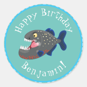 Sticker Rond Illustration drôle de piranha affamée