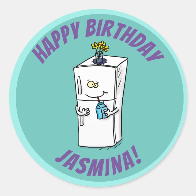 Sticker Rond Illustration drôle de réfrigérateur (Devant)