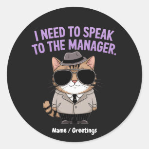 Sticker Rond Illustration drôle d'un chat manager humour