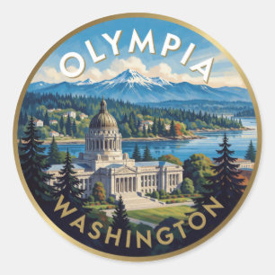 Sticker Rond Illustration du Capitole de l'État de Washington à