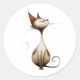 Sticker Rond Illustration du chat Tan Smug Whimsical