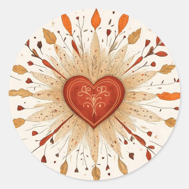 Sticker Rond Illustration du coeur du Boho (Devant)