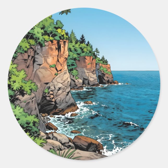 Sticker Rond Illustration du comté de Door | Les falaises et le (Devant)