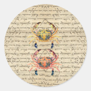 Sticker Rond Illustration du crabe Vintage antique