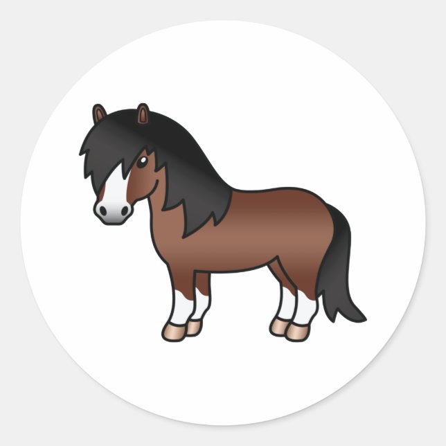 Sticker Rond Illustration du dessin animé Brown Shetland Pony C (Devant)