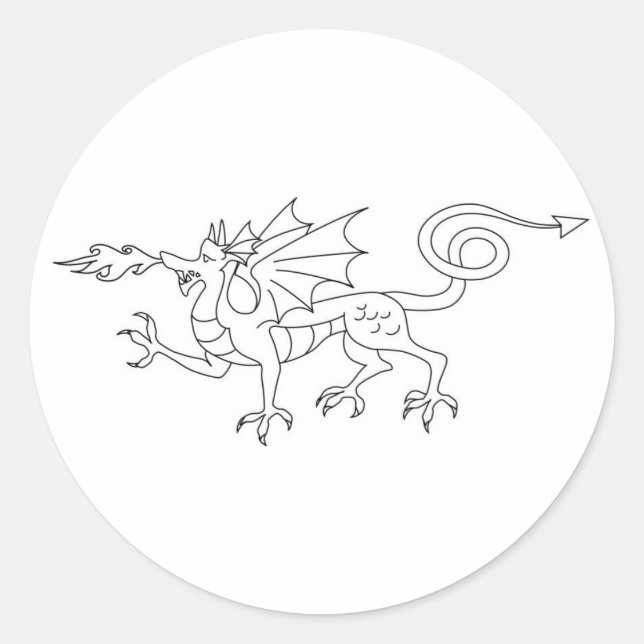 Sticker Rond Illustration du dragon à respiration par le feu (Devant)