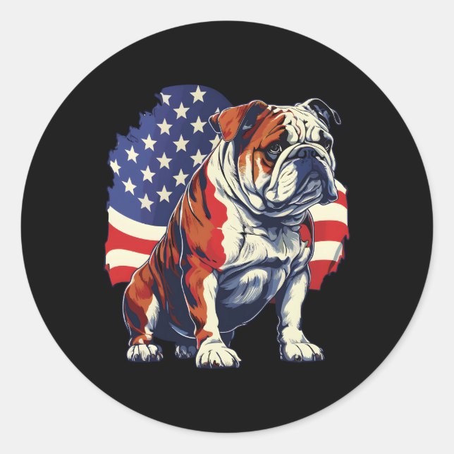 Sticker Rond Illustration Du Drapeau Bulldog With Us Stars And  (Devant)