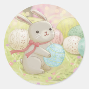 Sticker Rond Illustration du lapin de Pâques et des oeufs de Pâ