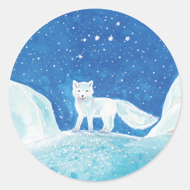 Sticker Rond Illustration du Petit Renard arctique (Vulpes lago (Devant)