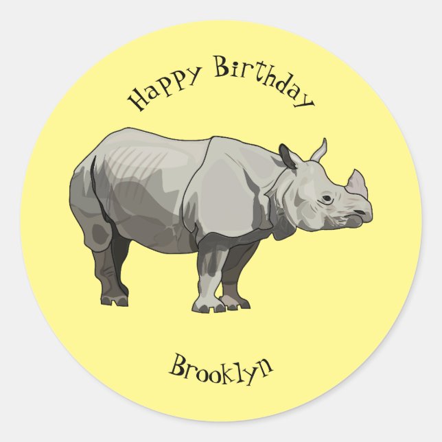 Sticker Rond Illustration du rhinocéros de Javan (Devant)