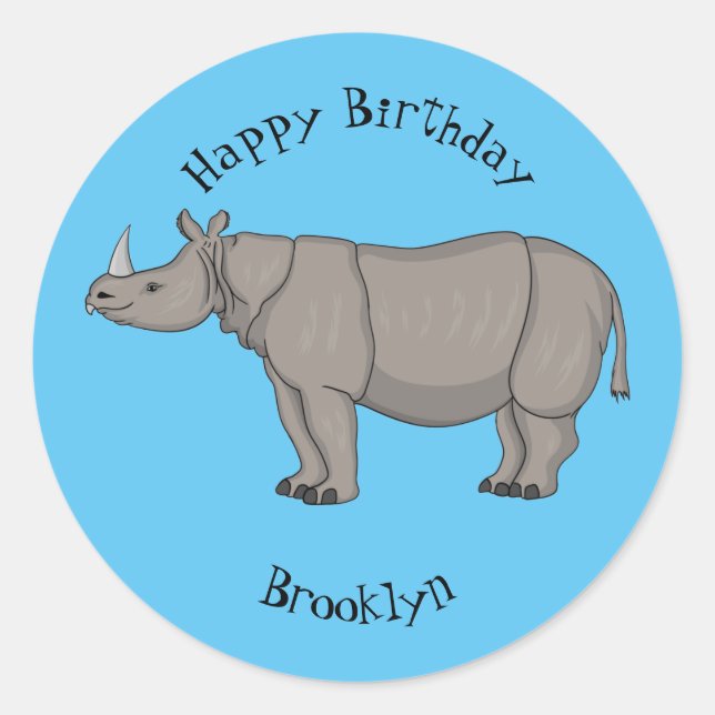 Sticker Rond Illustration du rhinocéros de Javan (Devant)