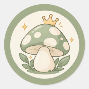 Sticker Rond Illustration du roi des champignons verts Cottagec