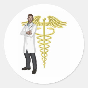 Sticker Rond Illustration du symbole Docteur et caducée