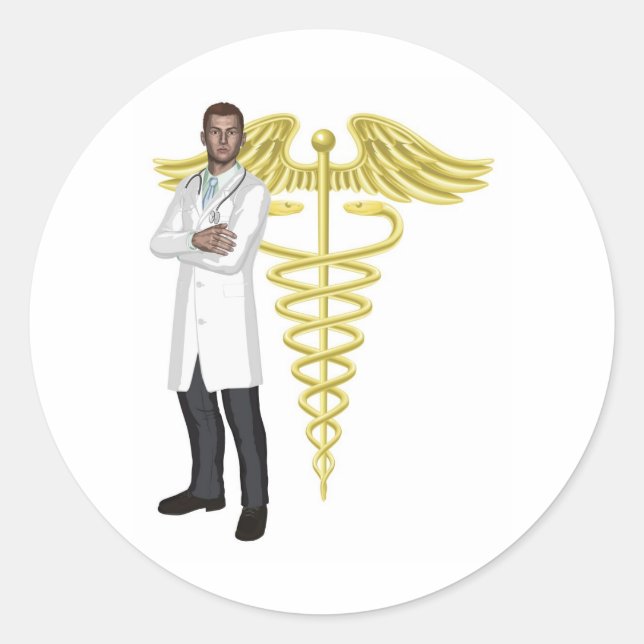 Sticker Rond Illustration du symbole Docteur et caducée (Devant)