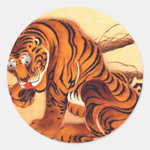 Sticker Rond Illustration du tigre par Ito Jakuchu