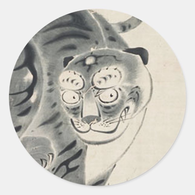 Sticker Rond Illustration du tigre par Ito Jakuchu (Devant)
