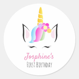 Sticker Rond Illustration du visage Unicorn de la fête du premi