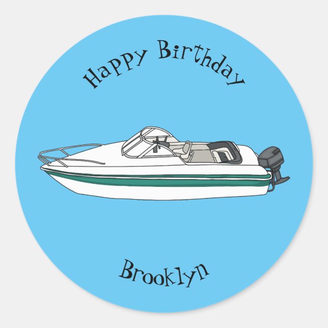 Sticker Rond Illustration d'un bateau à moteur (Devant)