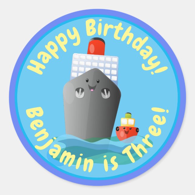 Sticker Rond Illustration d'un bateau remorqueur de croisière m (Devant)