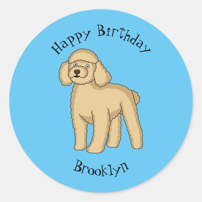 Sticker Rond Illustration d'un caniche brun joyeux (Devant)