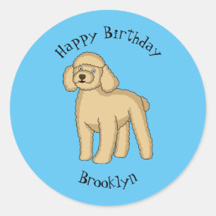 Sticker Rond Illustration d'un caniche brun joyeux