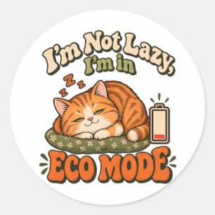 Sticker Rond Illustration d'un chat drôle en mode Eco