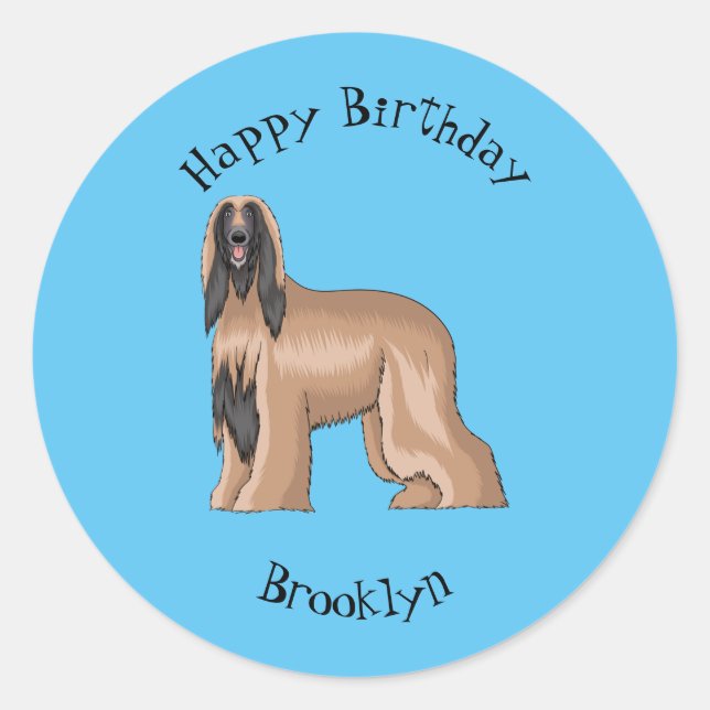 Sticker Rond Illustration d'un chien hound afghan (Devant)