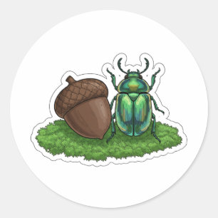 Sticker Rond Illustration d'un coléoptère iridescent et d'un gl