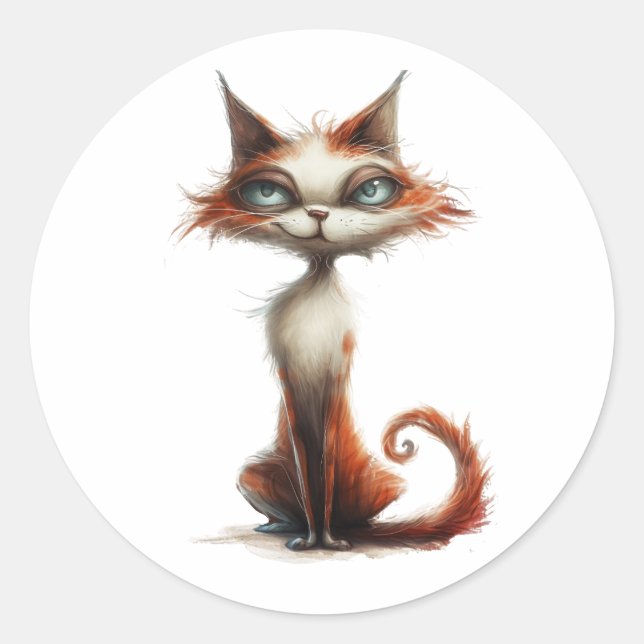 Sticker Rond Illustration d'un dessin de chat orange lunatique (Devant)