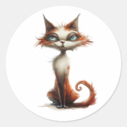Sticker Rond Illustration d'un dessin de chat orange lunatique