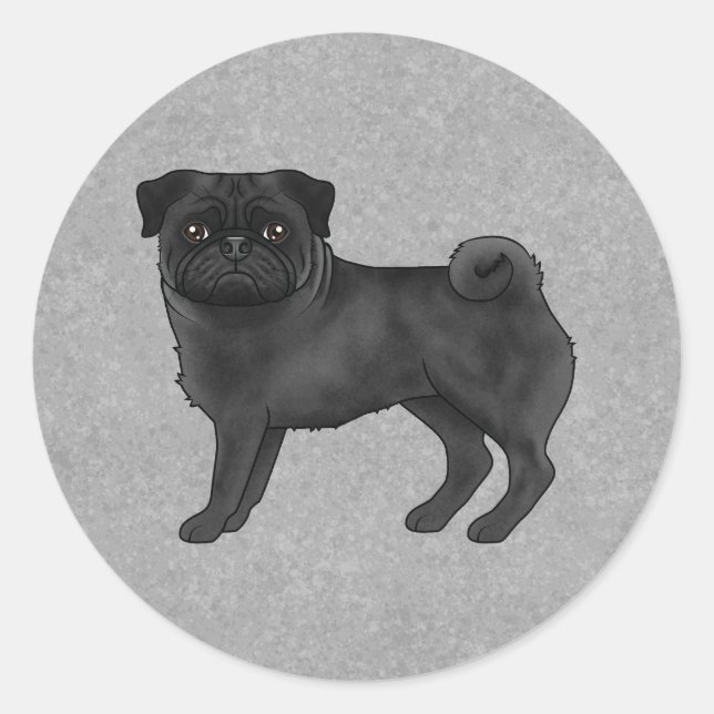 Sticker Rond Illustration d'un joli dessin de chien de Carlin n (Devant)