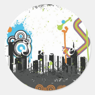 Sticker Rond Illustration d'un paysage urbain grungy