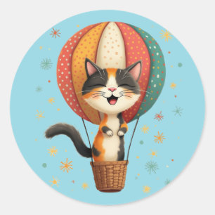 Sticker Rond Illustration d'une aventure céleste d'un chat cali