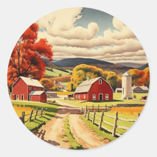 Sticker Rond Illustration d'une ferme d'automne