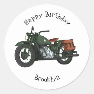 Sticker Rond Illustration d'une moto de croiseur militaire