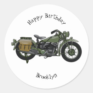 Sticker Rond Illustration d'une moto de croiseur militaire