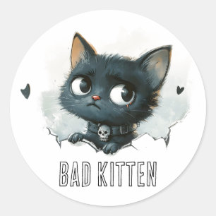Sticker Rond Illustration Edgy Kitten - Texte "Bad Kitten"