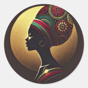 Sticker Rond Illustration élégante d'un portrait de femme afric