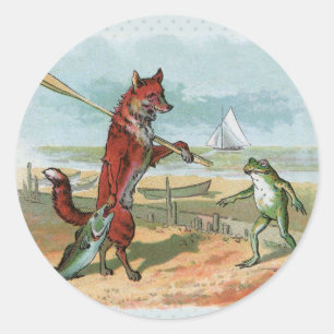Sticker Rond Illustration fantaisiste de renard et de grenouill