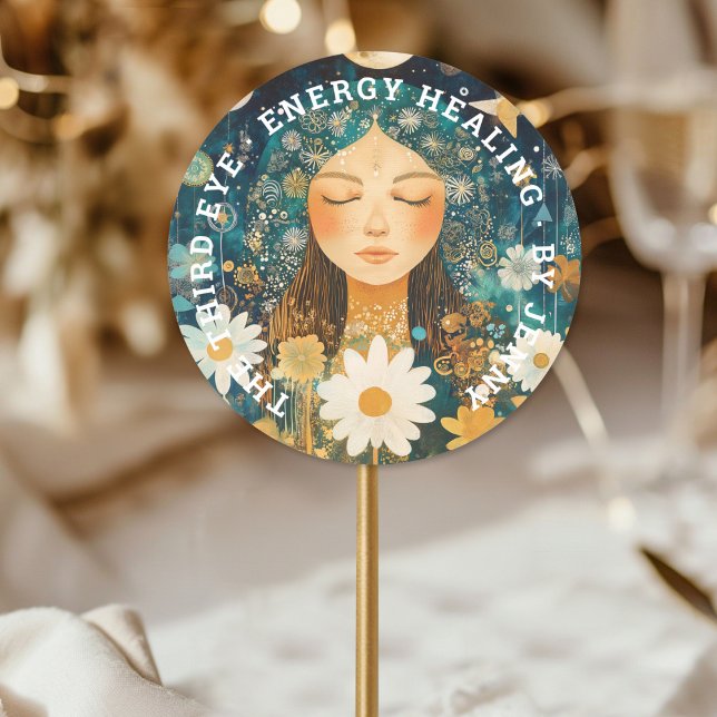Sticker Rond Illustration femme énergie Heiler Reiki Spirituell (Woman Illustration Energy Heiler Reiki Spirituell Classic Round Sticker)
