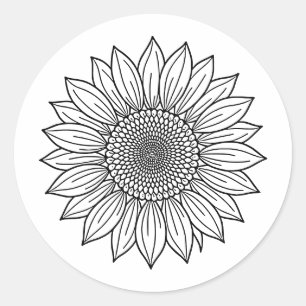 Sticker Rond Illustration florale de tournesol en ligne art 