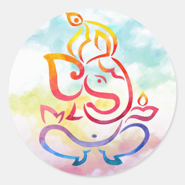 Sticker Rond Illustration Ganesha sur pastel sky arrière - plan (Devant)