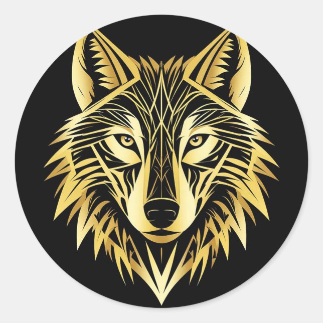 Sticker Rond Illustration géométrique de loup doré (Devant)