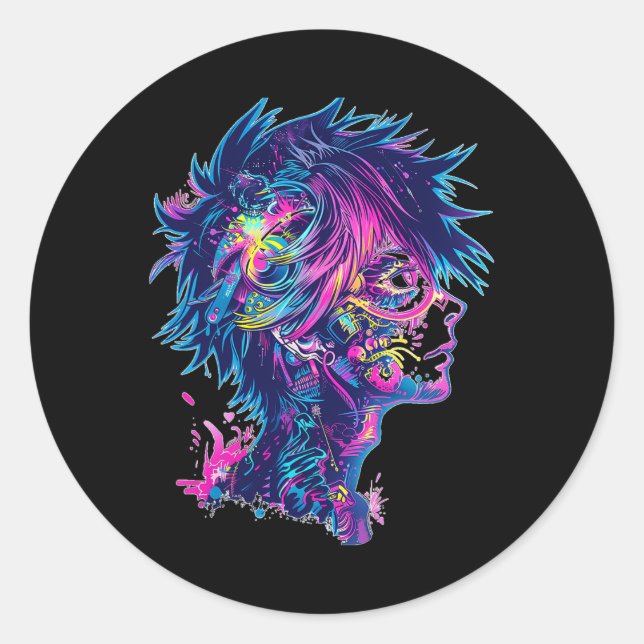 Sticker Rond Illustration graphique Anime Manga (Devant)